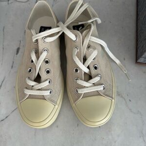 Beige Canvas Sneakers with White Laces